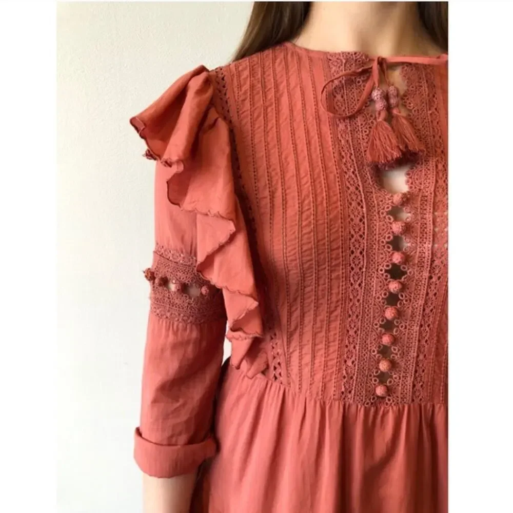 SEA New York $495 Weatherly Pom Crochet Dress in Salmon - Picture 5 of 11